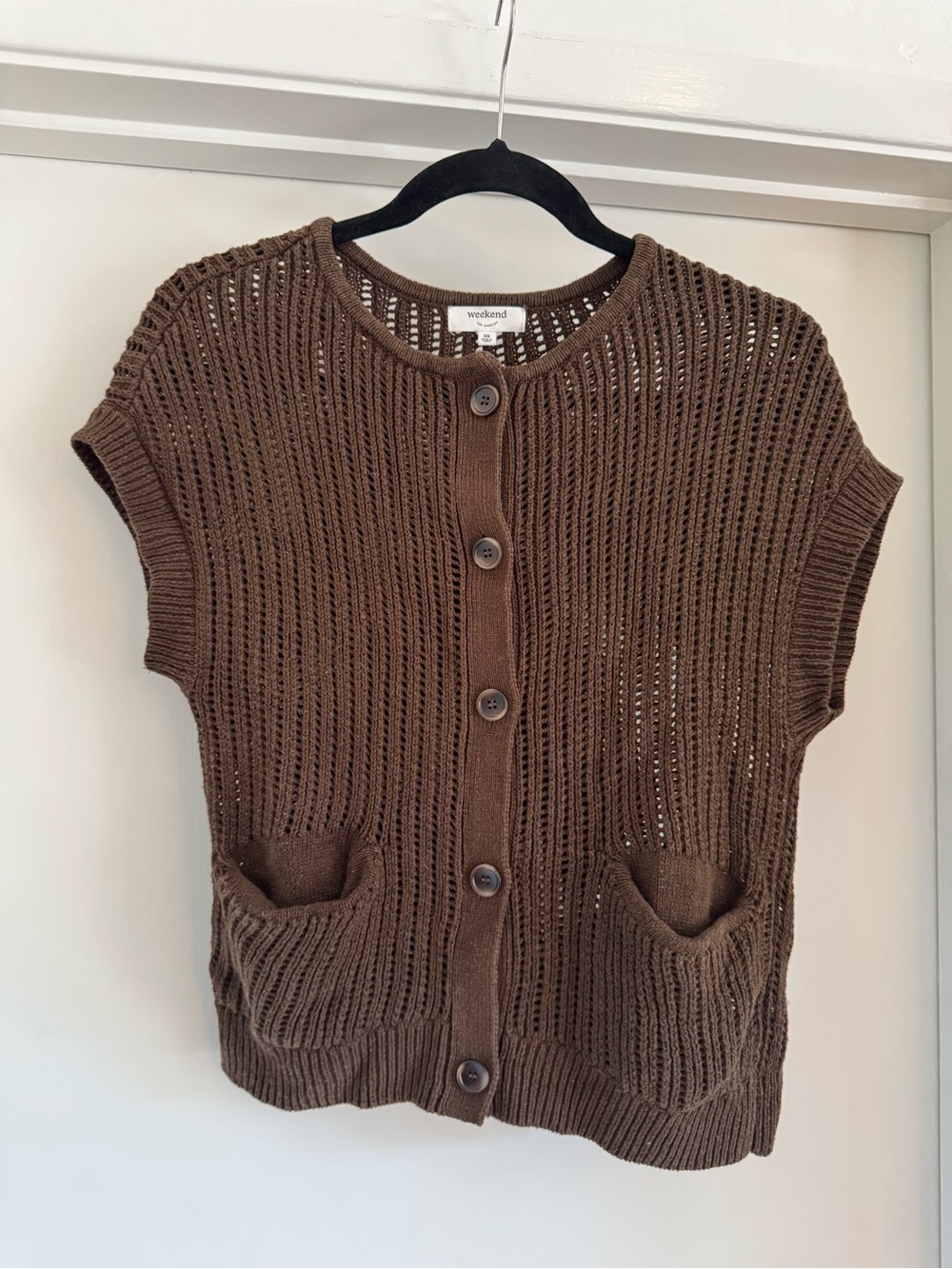 Weekend Chocolate-Brown Open Weave Button Cardigan Style Vest